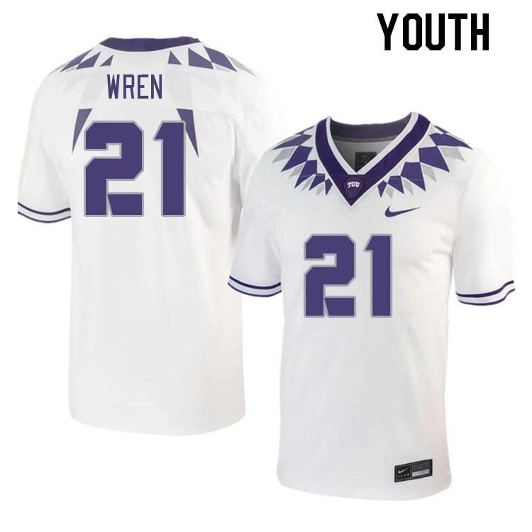 Youth #21 Corey Wren TCU Horned Frogs 2023 College Footbal Jerseys Stitched-White